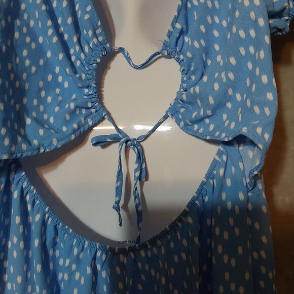 Liliy Rose Blue/White‎ puff sleeve Cut Away Back with Straps Cottage Core Large - Picture 2 of 12